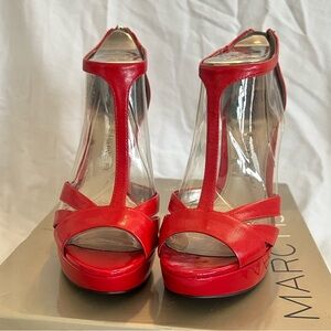 Marc Fisher Red Leather T-Strap Heels, Size 7.5, Never Worn